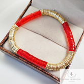 Smooth Red Heishi and Gold Plated Bead Bracelet, Beaded Bracelet, Stacking Bracelet, Heishi Beads Bracelet, Friendship Day Gift Bracelet